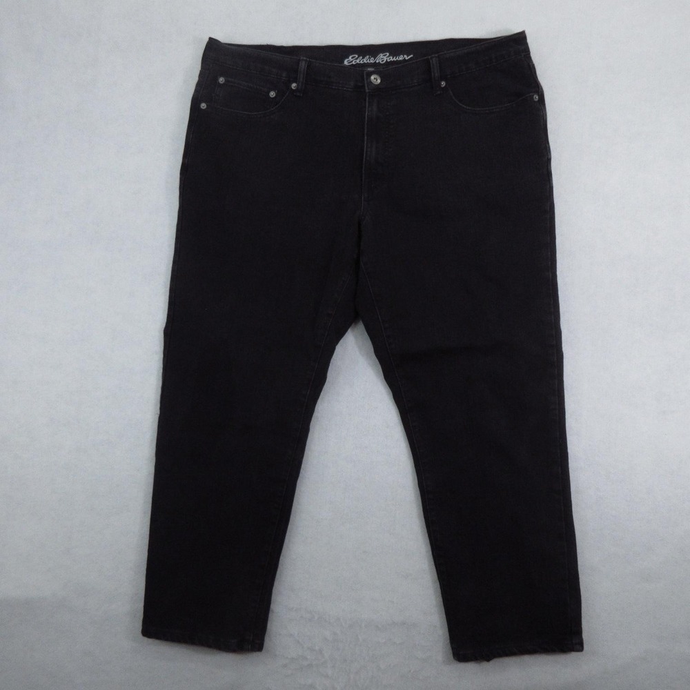 Eddie Bauer Jeans Mens 40x28 (Tag40X30) Black Straight Flannel Lined Stretch